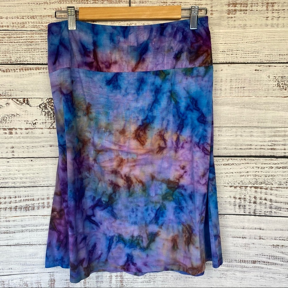 RIVER Blue/Purple Stretch Knit Tie-Dye Skirt L NWT